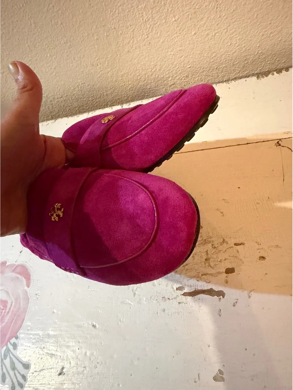 Tory Burch Women's Pink Suede Loafers Size 6.5 with Leather Upper and Lining